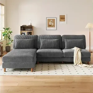 Ecksofa reversibel aus Kordvelours - 2-Sitzer + Méridienne - Grau - 256 x 160 x 88 cm Neue Ware