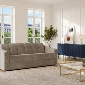 Top-Preis Schlafsofa mit Matratze 3-Sitzer - Strukturstoff - Taupe - Liegefläche 140 cm (breite Latten) - Matratze 22 cm mit Memory Schaum - DARIELO