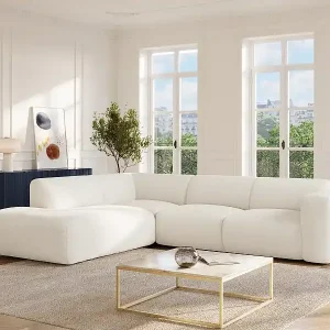 Großes Ecksofa mit Recamiere mit Rückenlehne - Ecke links - Bouclé-Stoff - Weiß - POGNI von Maison Céphy Neuheit