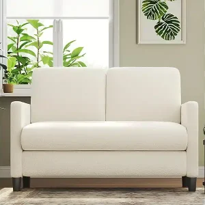 Top-Angebot 2 -seerer Komfortsofa in Teddy Beige Samt, mit tiefen Sitz von 55 cm und Armlehnen - 128x78x89cm