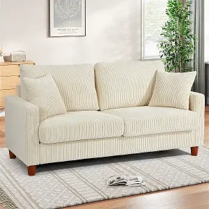 2 -seerer Velvet -Sofa mit 2 Kissen, tiefe Sitze von 56 cm, 178x76x89cm, Beige Letzte Chance