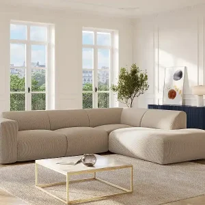 Großes Ecksofa mit Recamiere mit Rückenlehne - Ecke rechts - Samt-Stoff - Beige - POGNI von Maison Céphy Schneller Versand