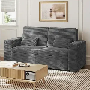 Gerades 2-Sitzer Sofa in Rippensamt Grau - mit Stauraum-Armlehnen - 180x74x84cm Highlight