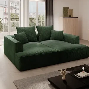 Wochenendangebot Sofa 3-Sitzer - tiefe Komfortsitzfläche - Cord - Grün - PINETA