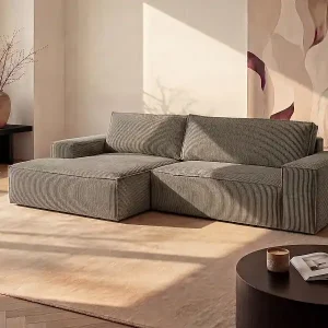 Wochenendangebot Ecksofa mit Schlaffunktion - Ecke links - Cord - Taupe - AMELIA