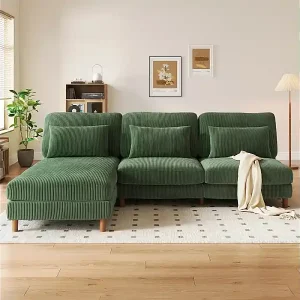 Ecksofa reversibel aus Kordvelours - 2-Sitzer + Méridienne - Grün - 256 x 160 x 88 cm Aktuell