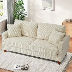 Aktuell 2 -seerer gerippte Samtsofa, große moderne gepolsterte rechte Sofa mit extra tiefen 56 -cm -Sitzen - 2 Kissen - 178x76x89cm - Beige - Beige