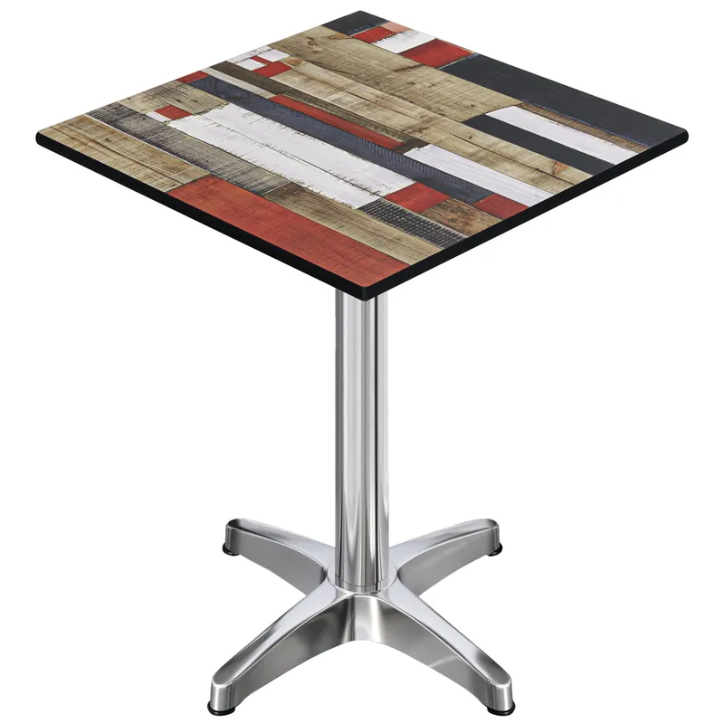 Zertifiziert CPBL | HPL Compact Bistro Stehtisch | 60 x 60 x 110 cm | Klappbar + Zusatzgewicht | Vintage Bunt / Aluminium