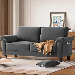Preisknaller Wohnzimmersofa 2 Platz im Gleisstoff, modernes Sofa in der Mitte des Jahrhunderts, mit Aufbewahrungsbeutel, 178x75x87cm, Grau