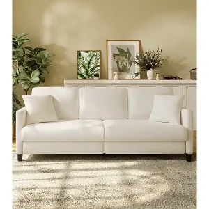 Preiswert 3 -Seerer -Sofa in Teddy Samt, großer rechter Sofa Komfort in festem Holz, Liebessitz mit Armlehnen, 210 x 79 x 89 cm - Beige - Beige