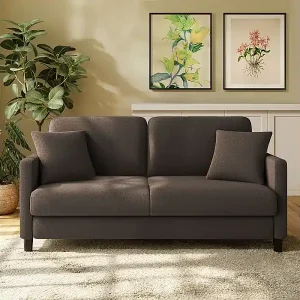 Preisreduziert 2-Sitzer Sofa in Teddy-Veloursstoff mit 2 Kissen - Braun - 148 x 89 x 79 cm