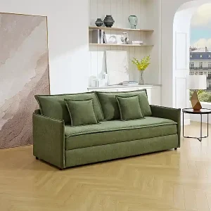 Bestpreis Schlafsofa 3-Sitzer - Stoff - Khaki-Grün - Liegefläche mit Memory-Schaum - SERABA