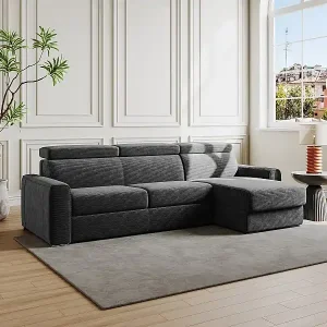 Begrenztes Angebot Ecksofa mit Matratze - Ecke wechselbar - Cord - Anthrazitgrau - Liegefläche mit Lattenrost mit breiten Latten 160 cm - Matratze 22 cm - Memory Schaum - VIZIR