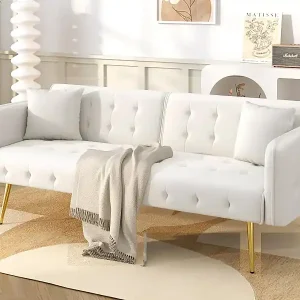 Schneller Versand Multifunktionales Doppelsofa - Verstellbare Rückenlehne - Verstellbare Armlehnen - Samt - ​​Weiß​