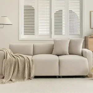 3-Sitzer-Sofa aus Chenille-Stoff mit 2 Kissen – Schlaffläche 211 cm – Beige Garantierte Lieferung