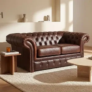 Wochenendangebot Chesterfield Ledersofa 2-Sitzer - Vintage Leder - Braun- CLOTAIRE