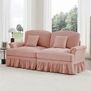 Top-Seller Große 2-Sitzer Couch aus Chenille - Abnehmbarer Überwurf und 2 Kissen - 194x83.5x93cm - Rosa