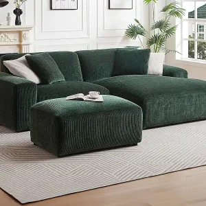 Geprüft Ecksofa & Hocker - Ecke rechts - Cord - Tannengrün - TIRONO von Maison Céphy