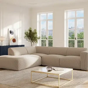 Sale Großes Ecksofa mit Recamiere mit Rückenlehne - Ecke links - Samt-Stoff - Beige - POGNI von Maison Céphy