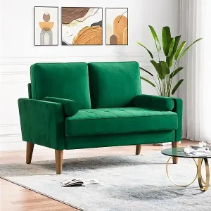 Nur Für Kurze Zeit Sofa mit 2 skandinavischen 2 Sitzen, Mini gerolltes Armsofa im Liebessitz Samt, Wohnzimmer Sessel mit Armlehnen, 121x77x87cm - Grün