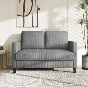 2-Sitzer Sofa bequem in Rippensamt Grau - 58cm Sitztiefe - max. Belastung 300kg - 129x78x89cm Garantierte Lieferung