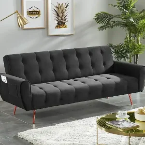 Aktuell Schlafsofa Klappsofa 3-Sitzer - Samt - Anthrazit - POLANI