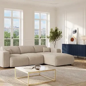 Aktuell Großes Ecksofa mit Schlaffunktion - Ecke rechts - fein gerippter Cord - Beige - POGNI von Maison Céphy