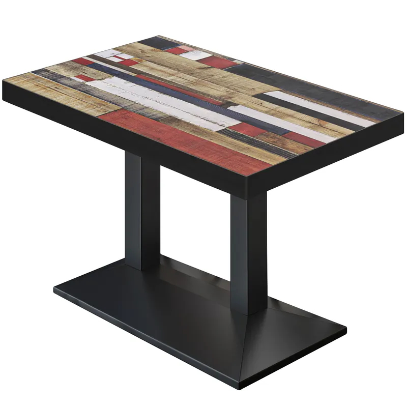 Wochenendangebot BPA | Bistro Tisch | 130 x 80 x 81 cm | Rechteckig | Schwarzer Rand | Vintage Bunt / Schwarz