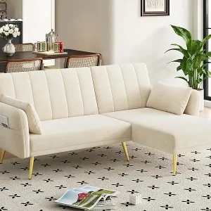 Moderne Klappcouch - L-Form Couch - Schlafsofa mit Zusatzecke - beige Nur Für Kurze Zeit