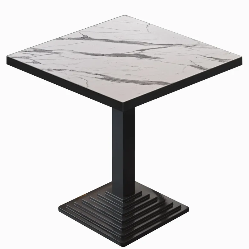 Abverkauf BPY | Bistro Tisch | 60 x 60 x 78,5 cm | Quadratisch | Schwarzer Rand | Weiß Marmor / Schwarz