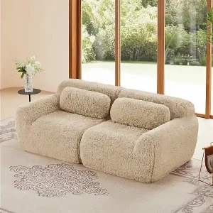 Modulares Sofa 2-sitzig in Plüschstoff, mit 2 Kissen, 75cm extra tiefe Sitzfläche, 204x104x73cm, Khaki Nur Heute