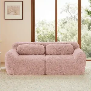 Direkt Vom Hersteller Modulares Sofa 2-sitzig in Plüschstoff, mit 2 Kissen, 75cm extra tiefe Sitzfläche, 204x104x73cm, Rosa