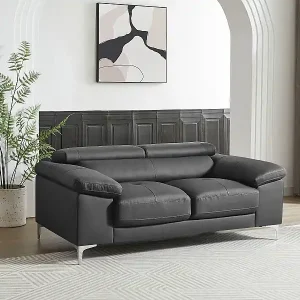 Zertifiziert Ledersofa 2-Sitzer - Anthrazit - SOLANGE