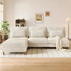 Ecksofa reversibel aus Kordvelours - 2-Sitzer + Méridienne - Beige - 256 x 160 x 88 cm Online Kaufen
