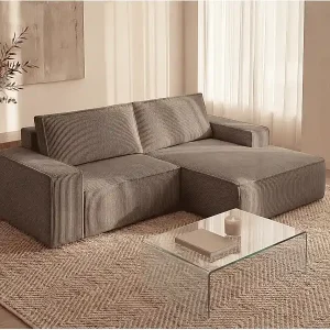 Wochenendangebot Kleines Ecksofa mit Schlaffunktion - Ecke rechts - Cord - Taupe - AMELIA