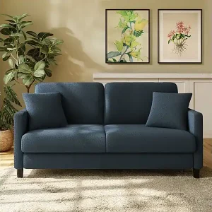 Aktuell 2-Sitzer Sofa in Teddy-Veloursstoff mit 2 Kissen - Blau - 148 x 89 x 79 cm