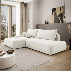Top-Angebot Ecksofa mit Schlaffunktion - Ecke links - einseitige Armlehne - melierter Stoff - Beige - DAVISO