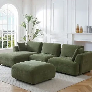 Wochenendangebot Ecksofa - Ecke links - mit Hocker - Stoff - Grün - TINDRALO