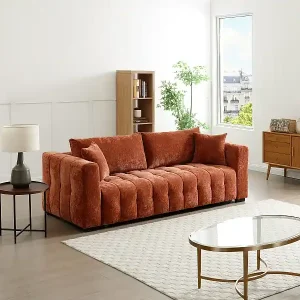 3-Sitzer-Sofa mit Schlaffunktion - Strukturstoff Terrakotta - PANILO Nur Heute