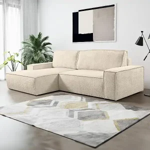 Ausverkauf Ecksofa mit Schlaffunktion - Bouclé-Stoff - Beige - Ecke Links - AMELIA
