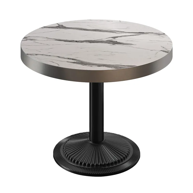 Zertifiziert BMX | Bistro Tisch | Ø 60 x 81 cm | Rund | Edelstahl Rand | Weiß Marmor / Schwarz