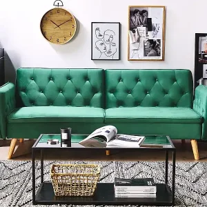 2-Sitzer Sofa mit Schlaffunktion aus Samtstoff dunkelgrün Bardu Direkt Vom Hersteller