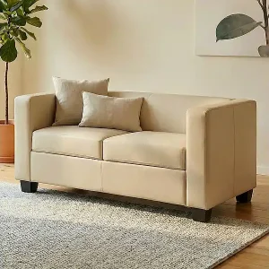 Abverkauf 2er Sofa Lille, Leder, creme