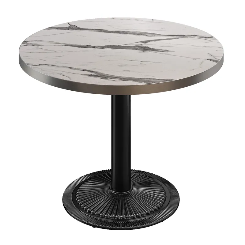 Zertifiziert BMX | Bistro Tisch | Ø 70 x 78,5 cm | Rund | Edelstahl Rand | Weiß Marmor / Schwarz