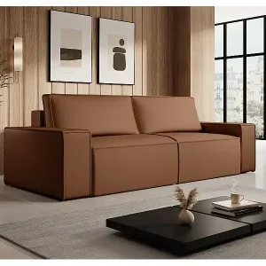 Top-Preis Sofa mit Schlaffunktion 4-Sitzer - Stoff - Leder-Optik - Braun - AMELIA