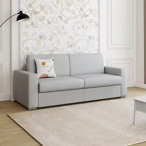 Zertifiziert 4-Sitzer-Schlafsofa Express aus meliertem Stoff in Grau - Liegefläche mit breiten Latten 160 cm - Matratze 22 cm mit Memory-Schaum CALITO