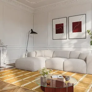 Top-Angebot Ecksofa mit Express-Schlaffunktion - Ecke links - Melierter Stoff - Beige - POGNI