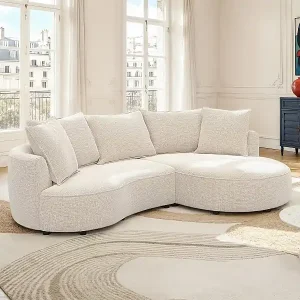 Ecksofa rechts - Chenille-Stoff - Beige - CEPRANO von Maison Céphy Finale Aktion