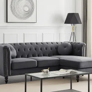 Begrenztes Angebot Ecksofa - Ecke wechselbar - Samt - Anthrazit - TURNER