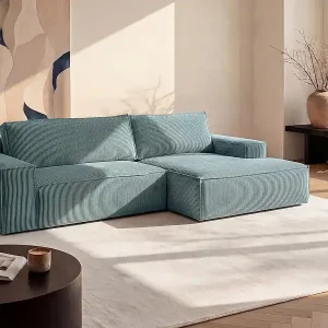 Wochenendangebot Ecksofa mit Schlaffunktion - Ecke Rechts - Cord - Türkisblau - AMELIA